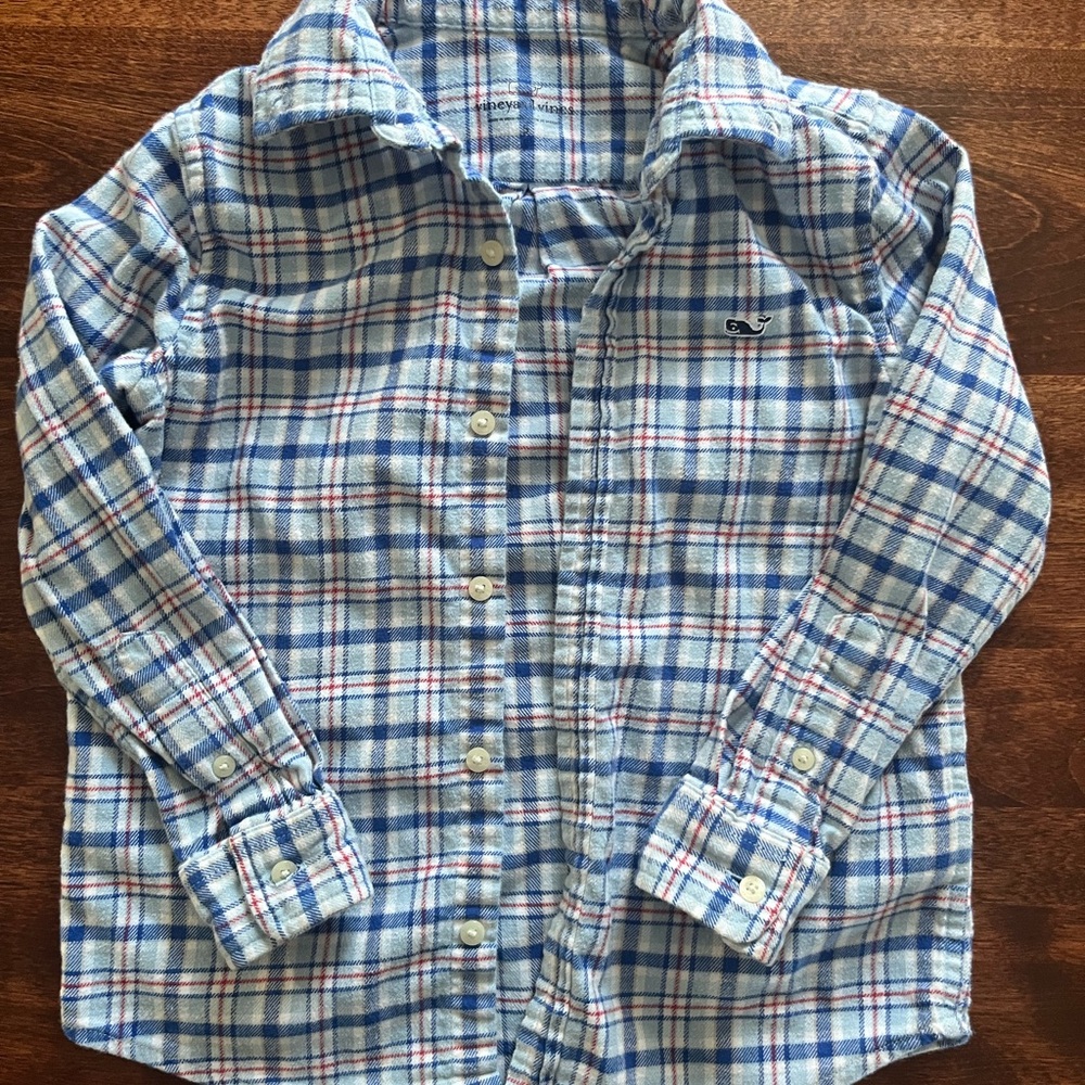 Vineyard Vines Kids White and Blue Plaid Button Down Shirt